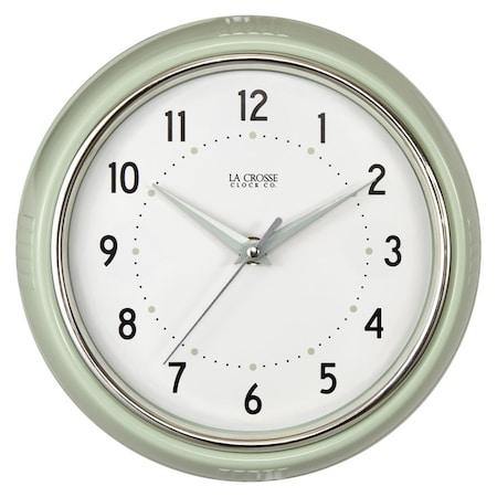 La Crosse Clock 9.5 x 9.5 in. Glass & Plastic Indoor Vintage Analog Wall Clock Green 6031107